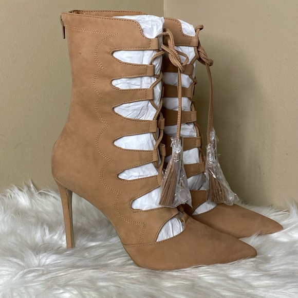 Steve Madden Piper Tan Leather Lace up Pump Bootie - Picture 4 of 11